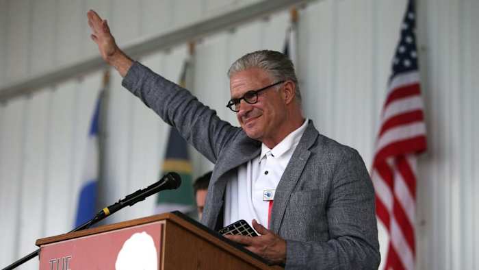 Boxing commentator Jim Lampley will begin his first assignment for PPV.com this weekend. Lampley is seen here during his induction ceremony at the International Boxing Hall of Fame induction Weekend of Champions events on June 14, 2015 in Canastota, New York. ALEX MENENDEZ/GETTY IMAGES